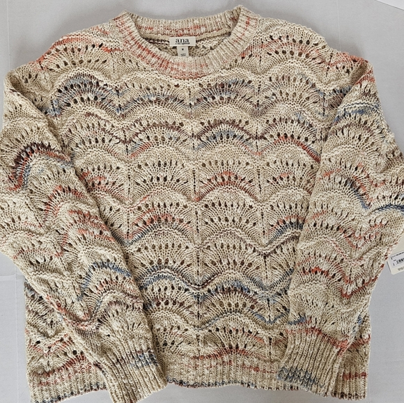 NWT A.N.A Boho Cream Scallop Knit Sweater Size M Coastal Cowgirl - Picture 1 of 9